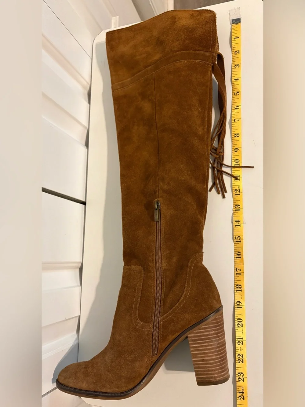 FRANCO SARTO, Brown Suede “Elnora” Tall Over-the-Knee Boots with Fringe Tassel